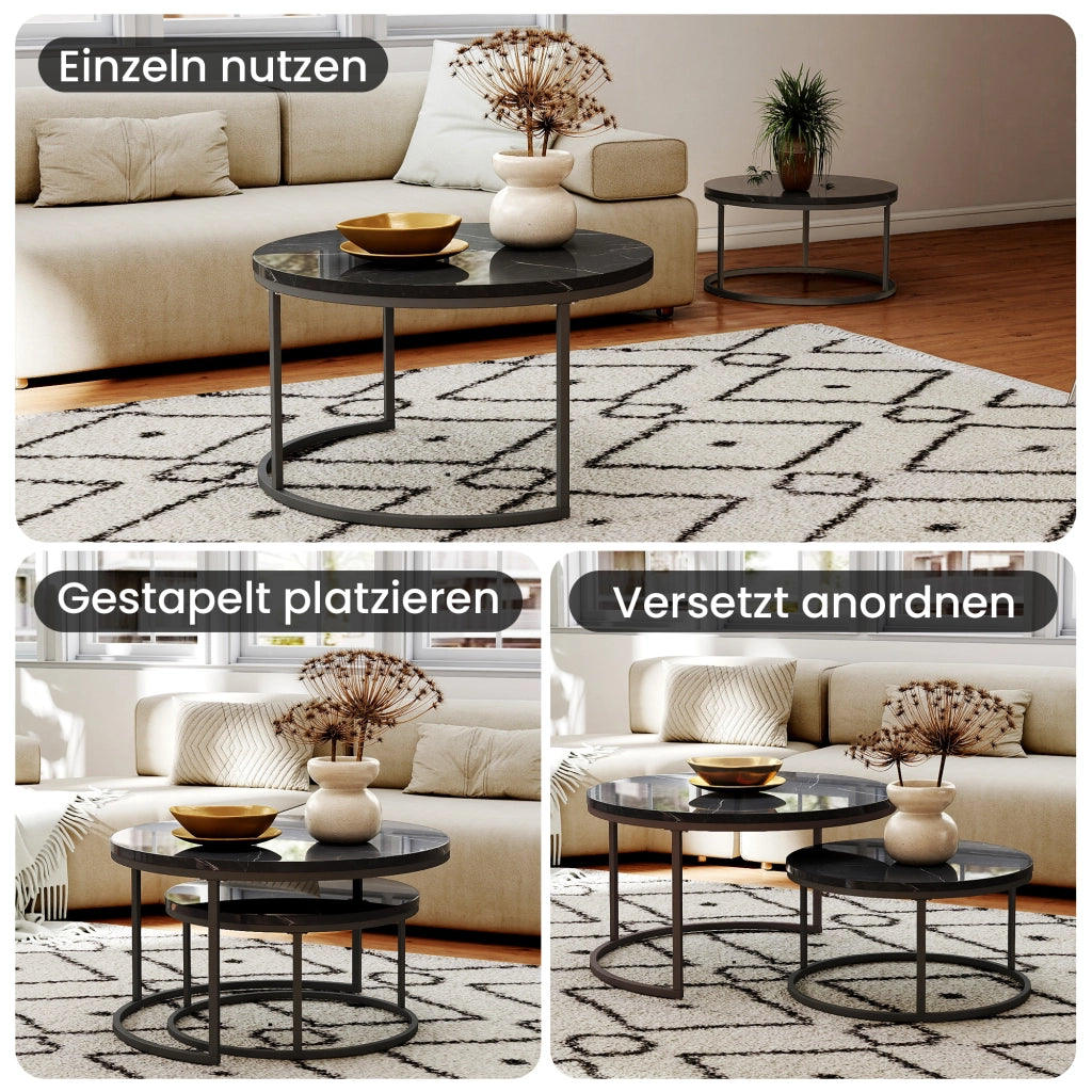TAVOLINO DA CAFFÈ Set da 2 pezzi 80x80 cm e 60x60 cm MDF Nero