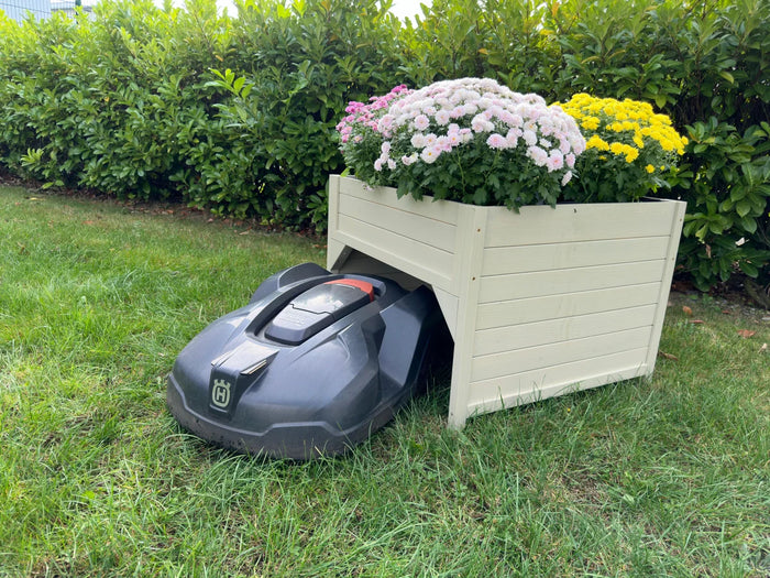 Aiuola rialzata e garage per robot tosaerba in legno di abete rosso, resistente alle intemperie, inclusa fioriera 79 x 73 x 56 cm