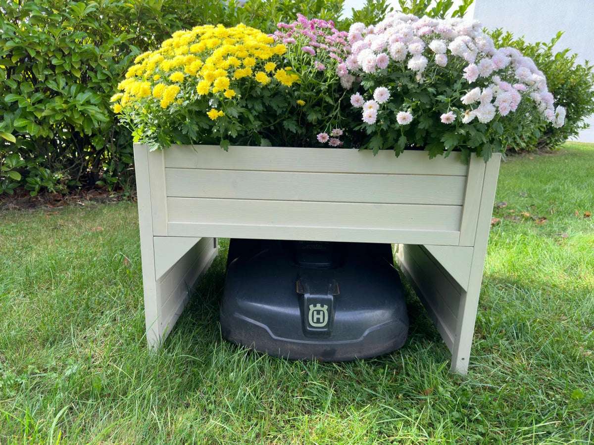 Aiuola rialzata e garage per robot tosaerba in legno di abete rosso, resistente alle intemperie, inclusa fioriera 79 x 73 x 56 cm