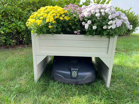 Aiuola rialzata e garage per robot tosaerba in legno di abete rosso, resistente alle intemperie, inclusa fioriera 79 x 73 x 56 cm