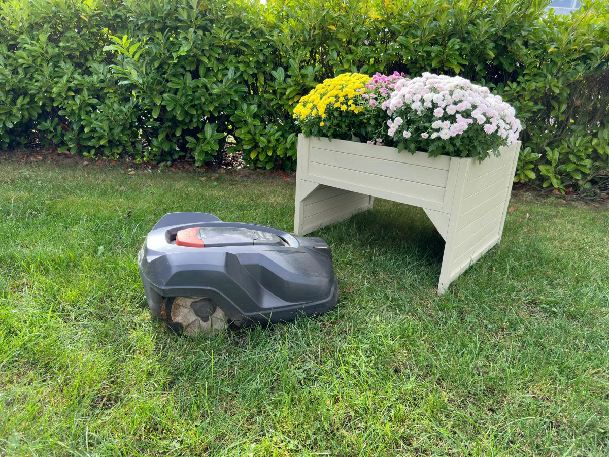 Aiuola rialzata e garage per robot tosaerba in legno di abete rosso, resistente alle intemperie, inclusa fioriera 79 x 73 x 56 cm