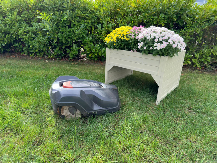 Aiuola rialzata e garage per robot tosaerba in legno di abete rosso, resistente alle intemperie, inclusa fioriera 79 x 73 x 56 cm