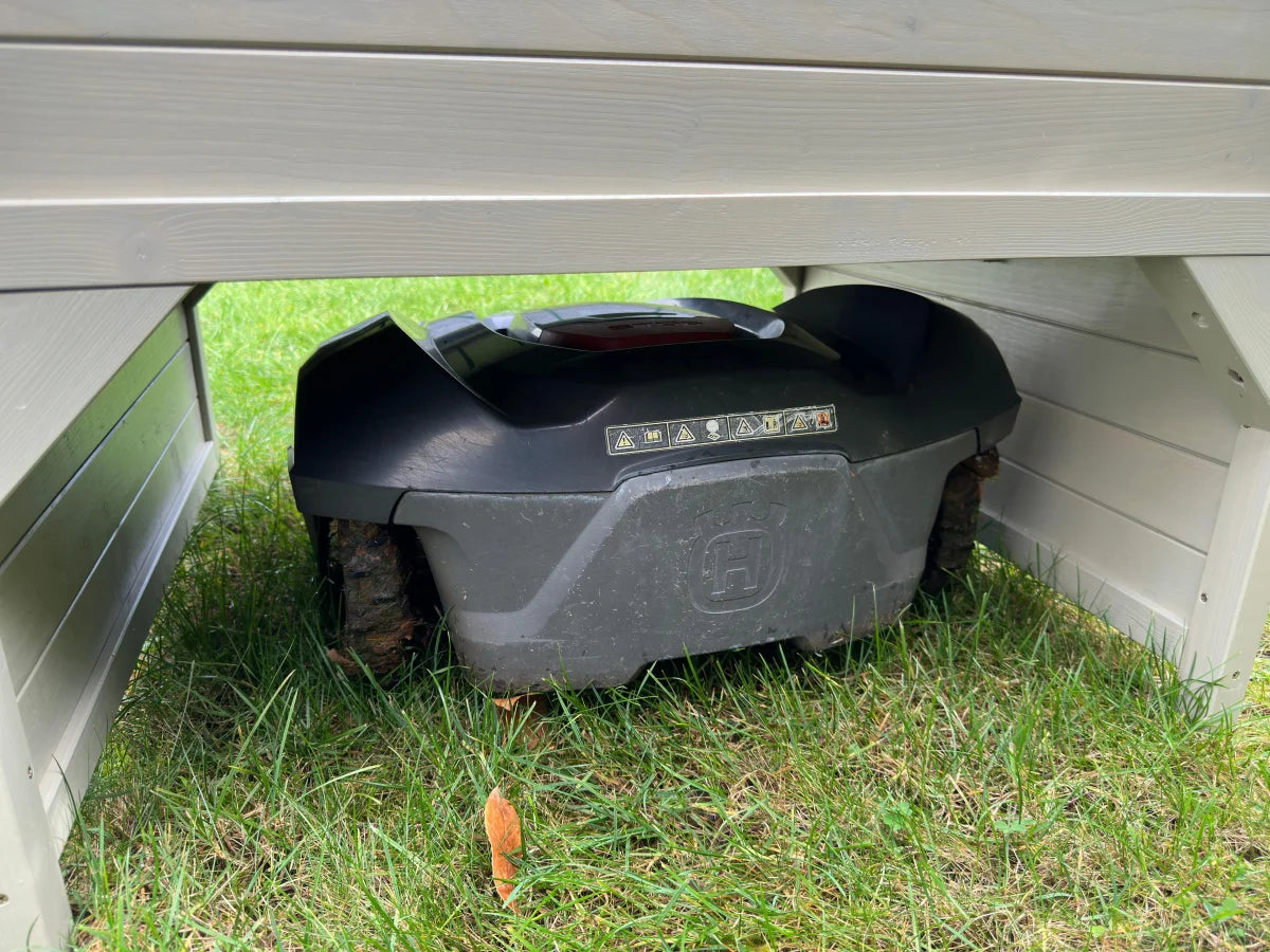 Aiuola rialzata e garage per robot tosaerba in legno di abete rosso, resistente alle intemperie, inclusa fioriera 79 x 73 x 56 cm