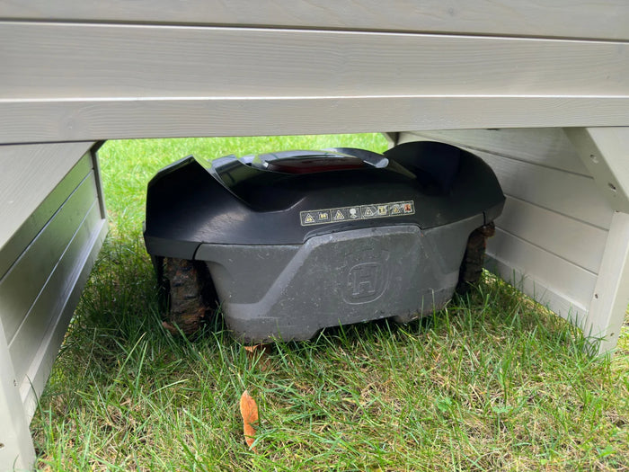 Aiuola rialzata e garage per robot tosaerba in legno di abete rosso, resistente alle intemperie, inclusa fioriera 79 x 73 x 56 cm