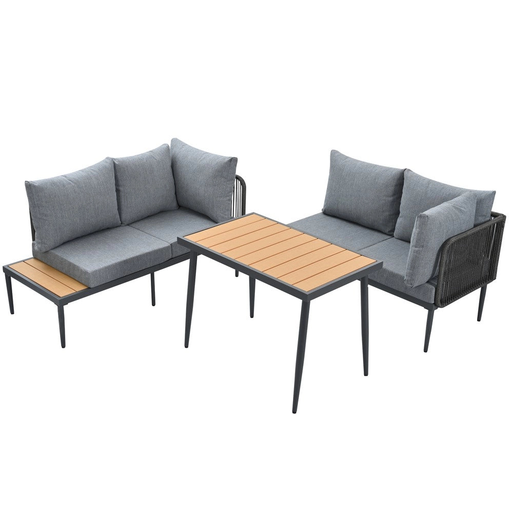 Set Divano Angolare da Giardino con Tavolo ¨C Xylo ¨C Polyrattan Grigio, Acciaio Zincato