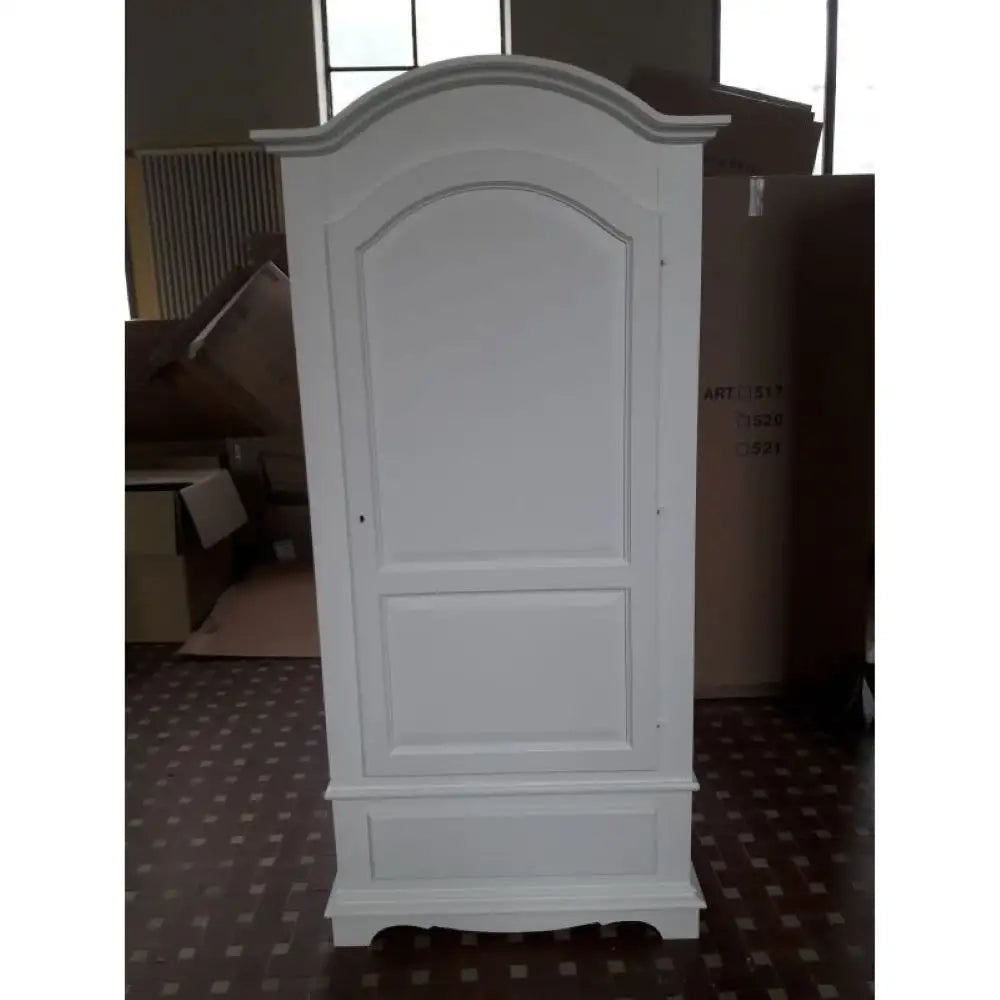 Armadio appendiabiti con bastone 1 anta 1 cassetto arte povera in legno massello e mdf con rifinitura in bianco 96x56x196 H