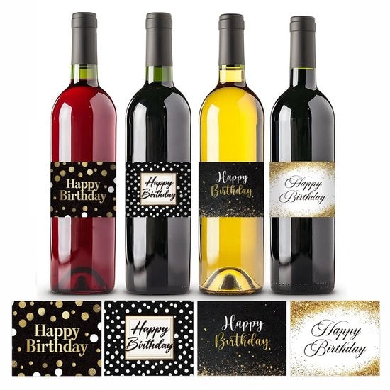 Etichette per bottiglia di vino 40 pezzi - Etichette self-adesive - Sticker per compleanno - Etichette per bottiglia di vino per feste di compleanno - Cocktail party - Materiale: carta, colore nero/oro