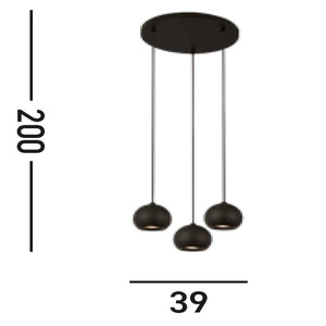Lampadario Contemporaneo Eindhoven Acciaio Nero 3 Luci Gu10