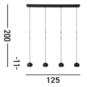 Lampadario Contemporaneo Eindhoven Acciaio Nero 4 Luci Gu10