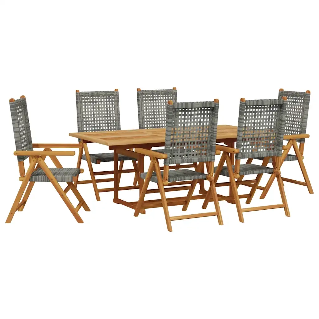 Set Pranzo da Giardino 7 pz Grigio Polyrattan e Legno Massello