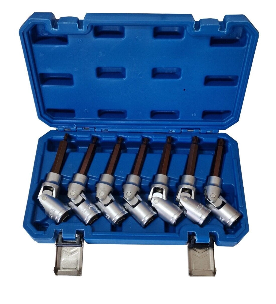 Set 7 chiavi snodate a bussola TORX 1/2" con snodo T25 T27 T30 T35 T40 T45 T50