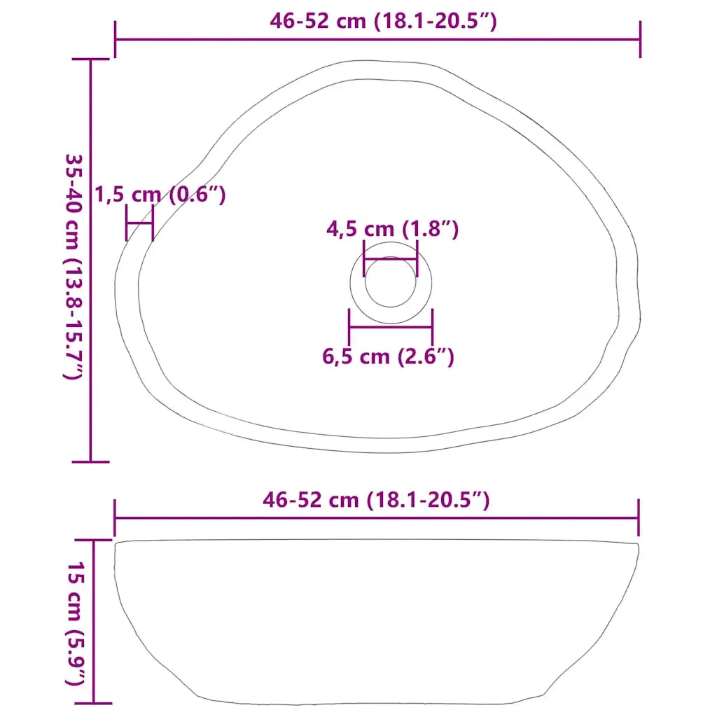 vidaXL Lavabo Grigio chiaro (46-52) x (35-40) x 15 cm Pietra di Fiume
