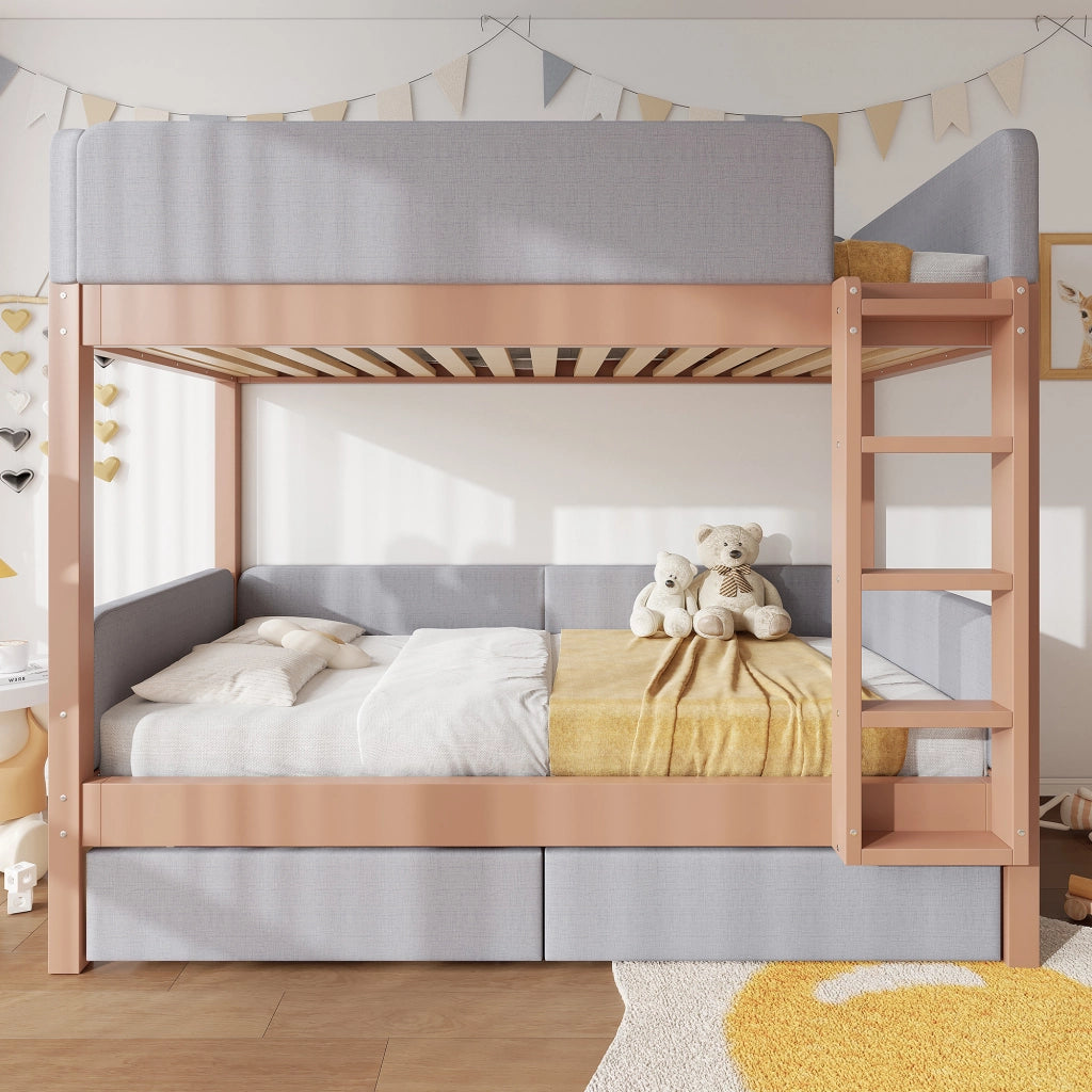 LETTO A CASTELLO 90x200 cm Grigio+Naturale con 2 cassetti e scala