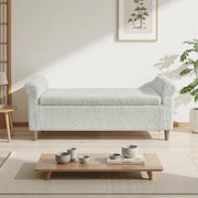 Pouf contenitore con coperchio sollevabile, in tessuto e piedi in legno, stile nordico bianco 106 × 51 × 33 cm
