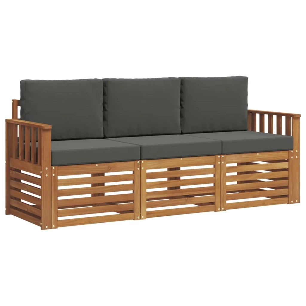 Set divani 3 pcs Naturale e Antracite Legno di Acacia Massello 3374282