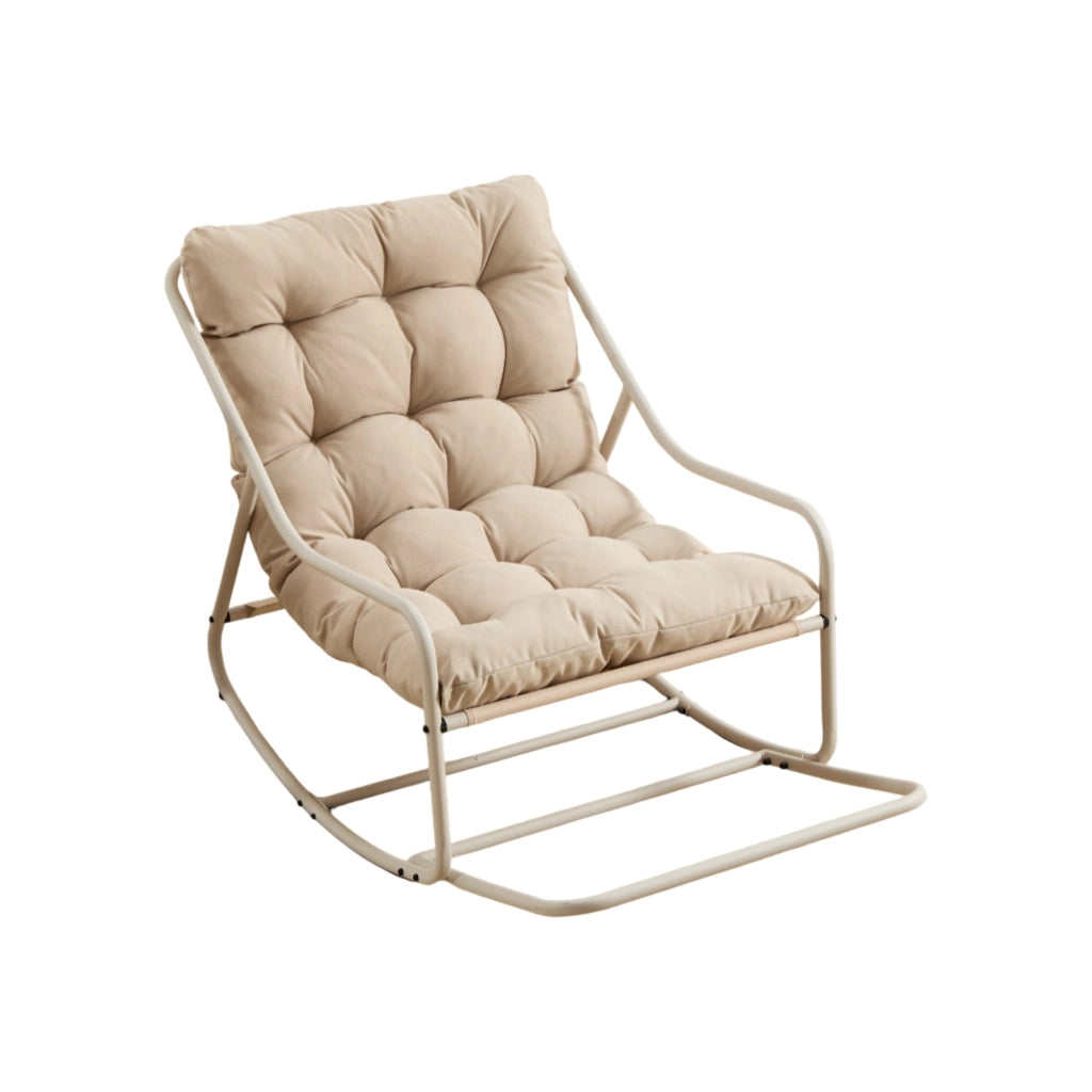 Sedia a dondolo da esterno in acciaio beige con cuscino spesso; portata 130 kg
