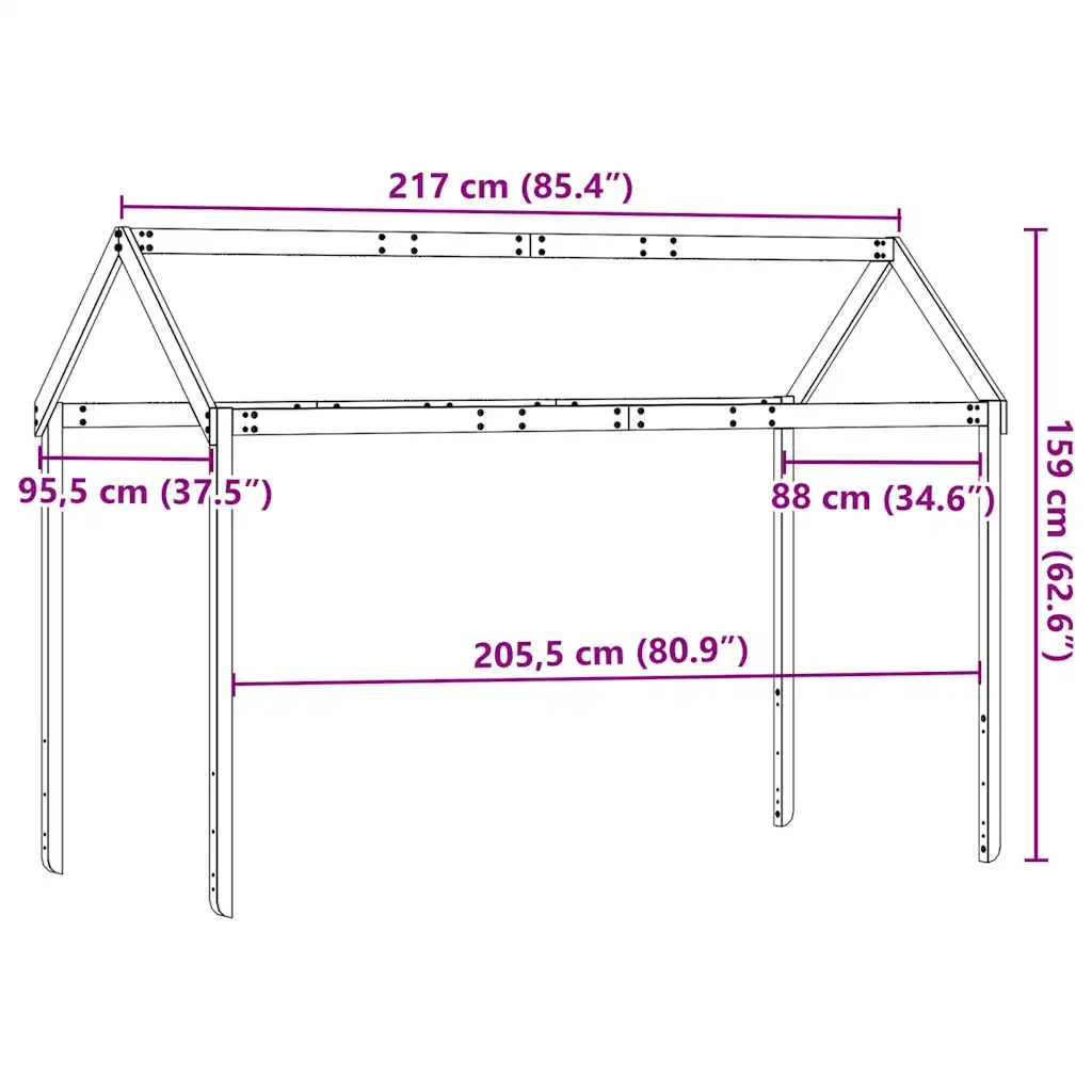 Tetto Letto Bambini Marrone Cera 217x95,5x159 cm Massello Pino
