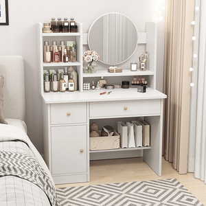 Toeletta trucco 80x34x125 cm, finitura bianca, ideale per la camera da letto.