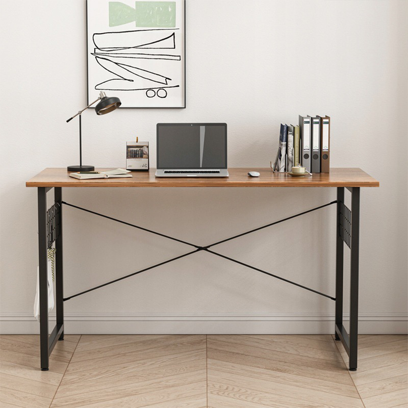 Scrivania per Computer Stile Loft Industriale Marrone Rustico con Ganci