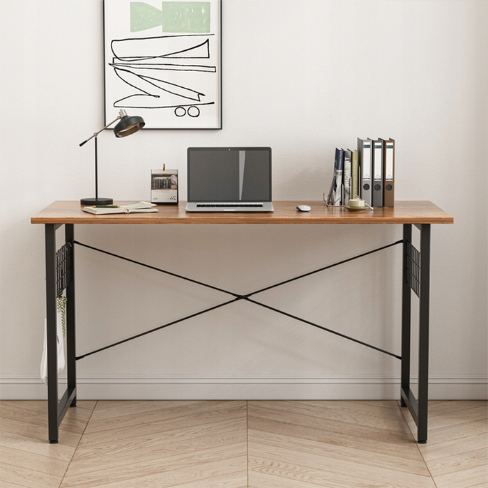 Scrivania per Computer Stile Loft Industriale Marrone Rustico con Ganci