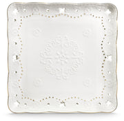Piatto Quadrato 25,5x25,5 cm Traforato in Porcellana Kaleidos Charme Filo Oro