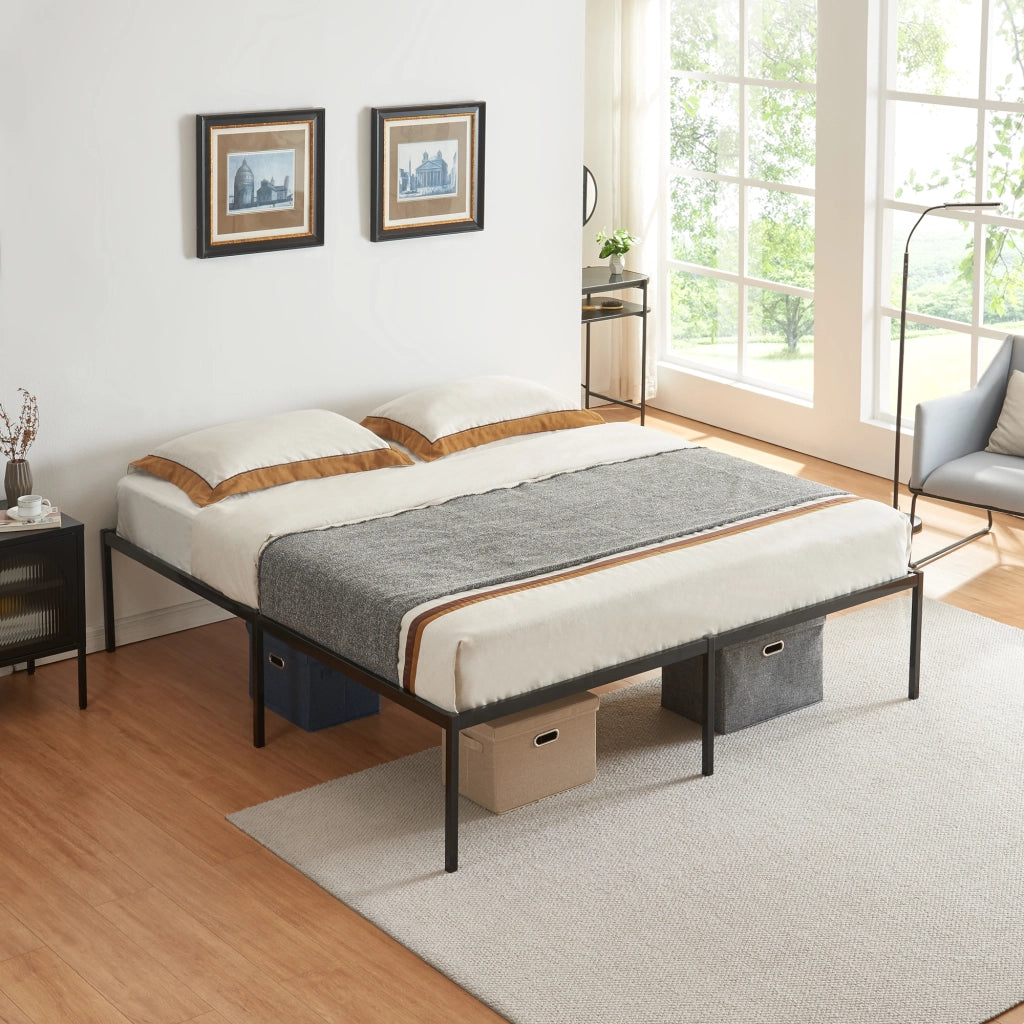 Struttura Letto Matrimoniale Vårdö 160 x 200 cm in Acciaio Nero [en.casa]