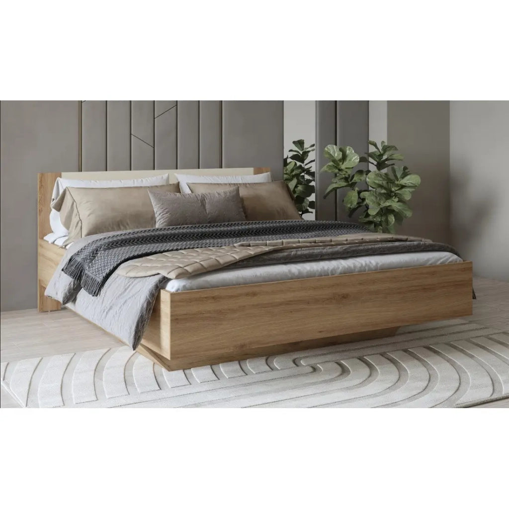 Letto VERTIGO – 160x200 cm – Quercia selvatica e beige sabbia – Senza rete – Piede del letto design