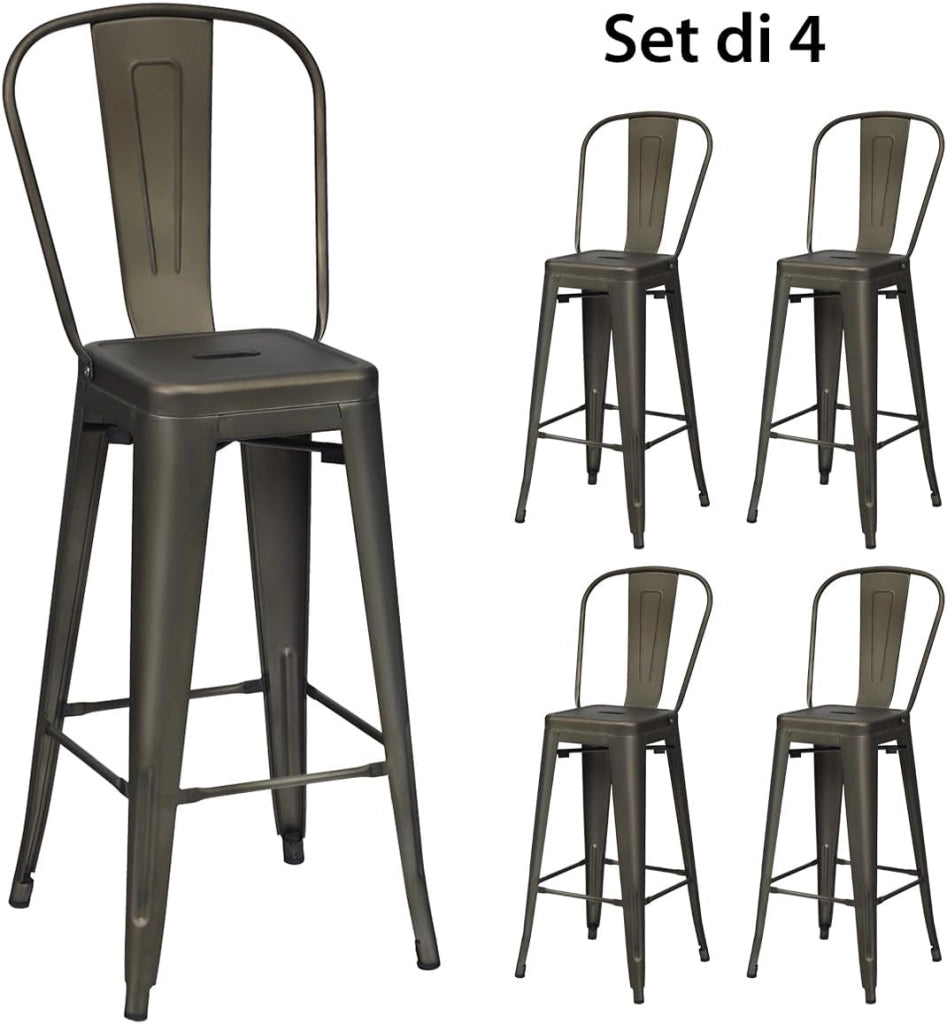 Sedie in Metallo da 76 cm, Set di 4 Sedie da Bar, Sedie in Metallo con Schienale Rimovibile, Sedie da Bar Laterali, per Interni ed Esterni