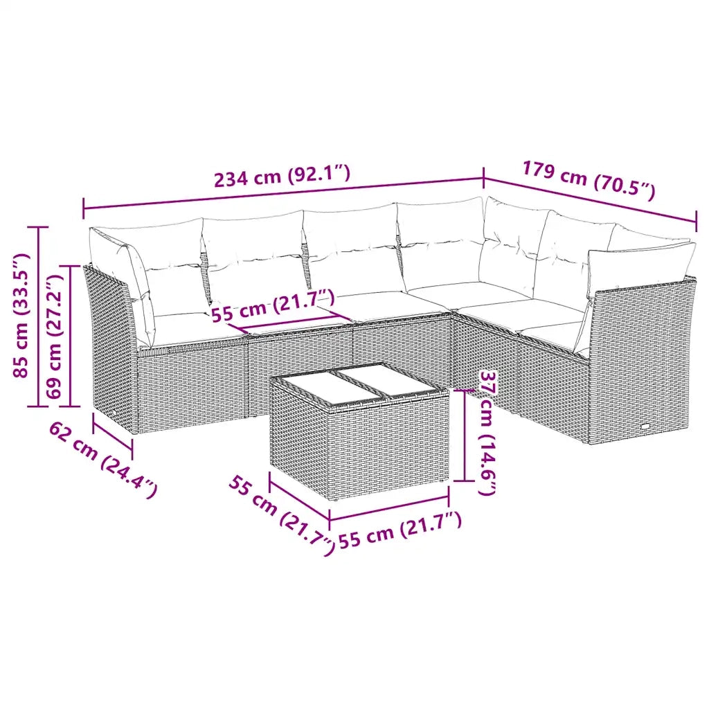 Set Divani da Giardino con Cuscini 7pz Nero Polyrattan 3249525