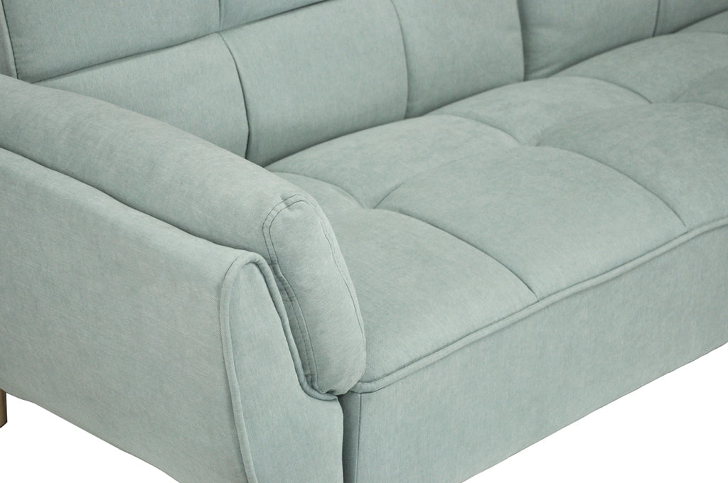 Divano letto clic clac in tessuto vellutato verde Tiffany - divano 3 posti Ambra piedi legno naturale DL-AM20FBC