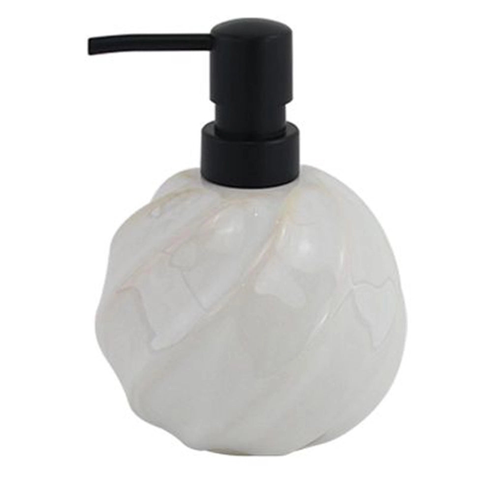Trade Shop - Dispenser Porta Sapone Liquido Sfera Ceramica Rigato Obbliquo Bianco Arredo Bagno 87798 -