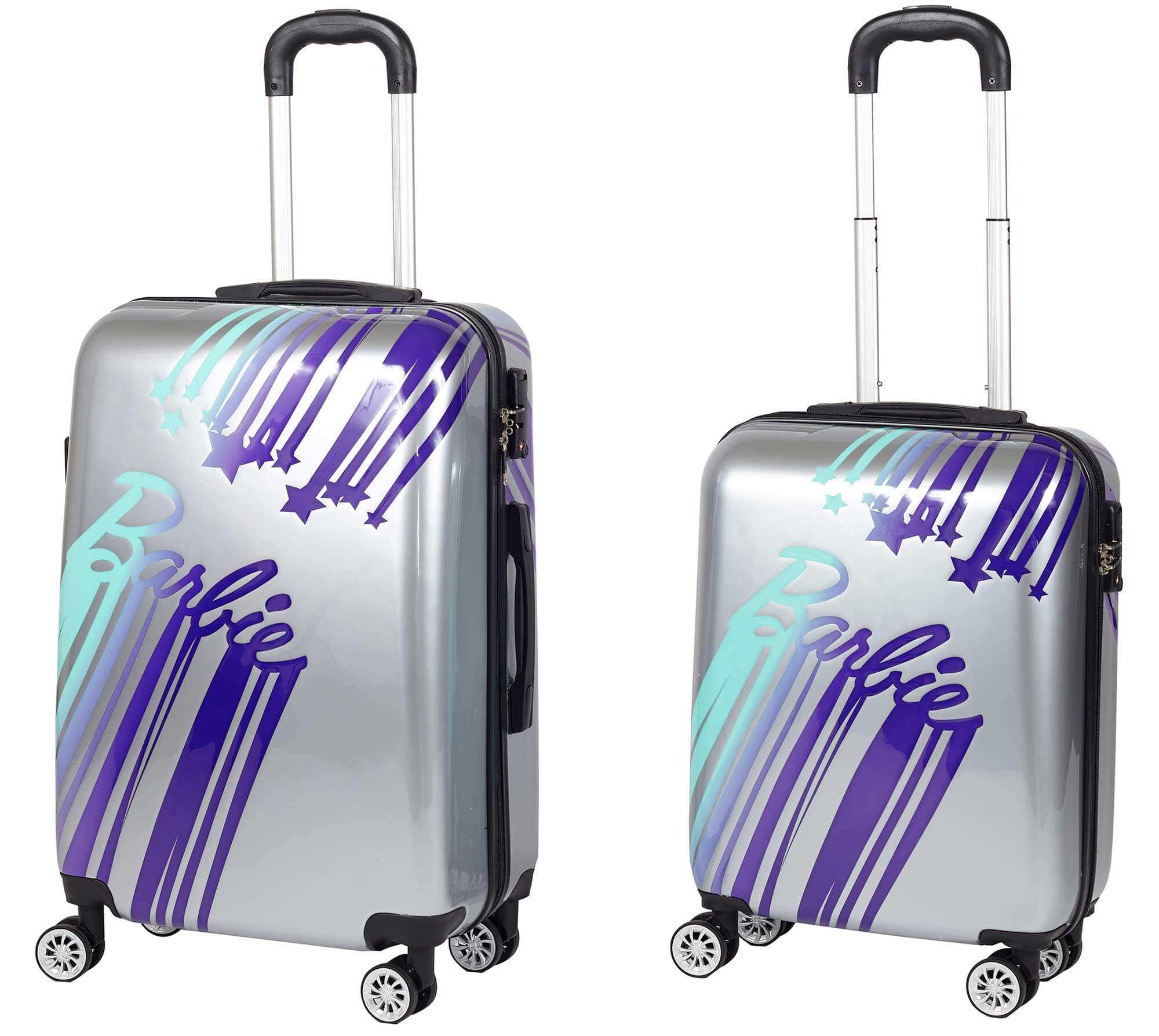 Set 2 Valigie Trolley Rigide in ABS 4 Ruote TSA Barbie Adult Silver