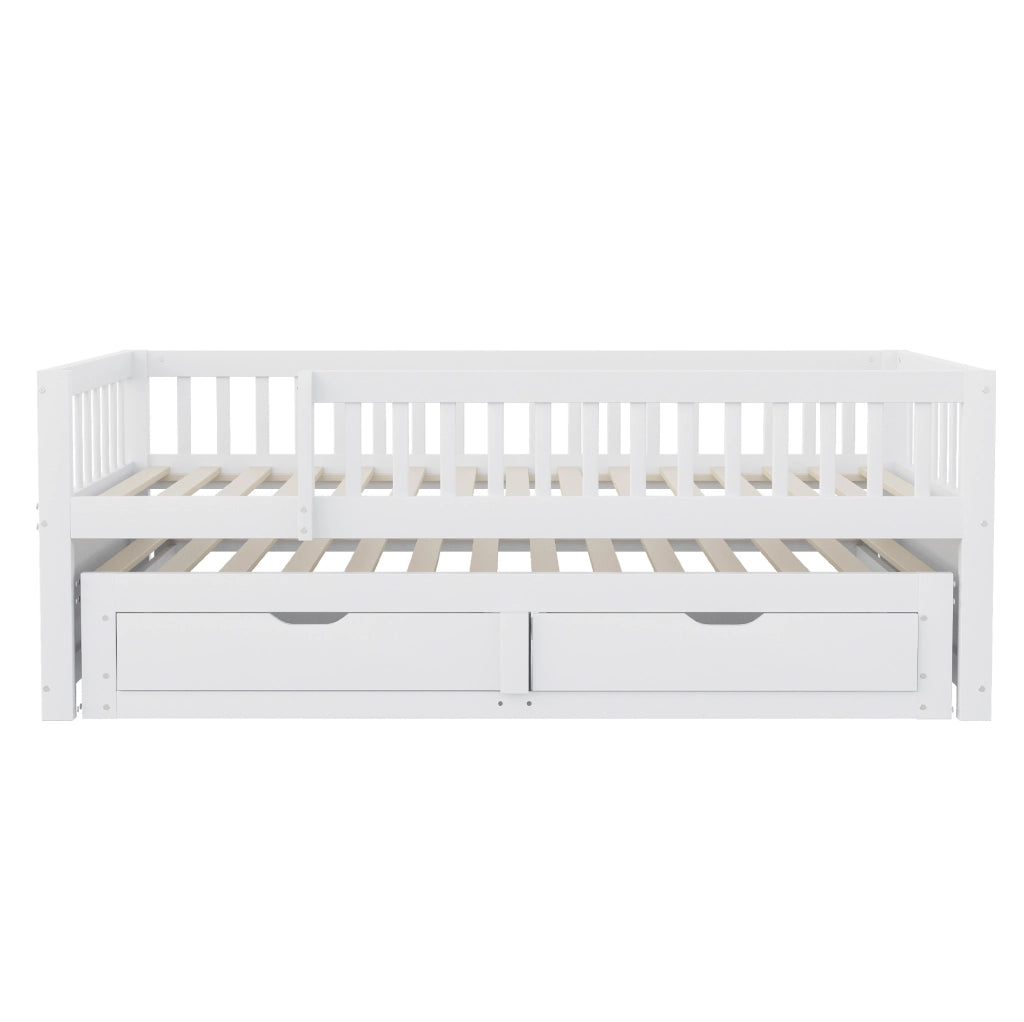 Letto singolo 90x200 cm con letto estraibile; 2 cassetti e rete; bianco