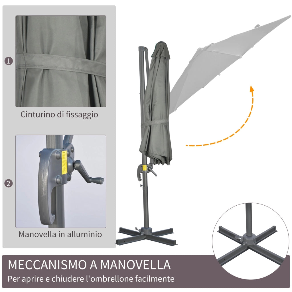 Easycomfort Ombrellone da Giardino Decentrato 3x2.5 m Girevole a 360° con Angolazione Regolabile, Grigio