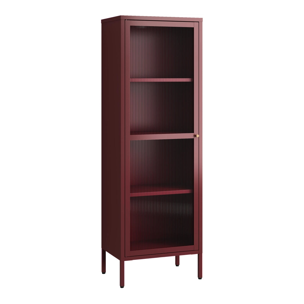 Armadio a Vetrata Säkylä con 4 Scomparti 150 x 50 x 35 cm in Acciaio - Rosso Vino [en.casa]