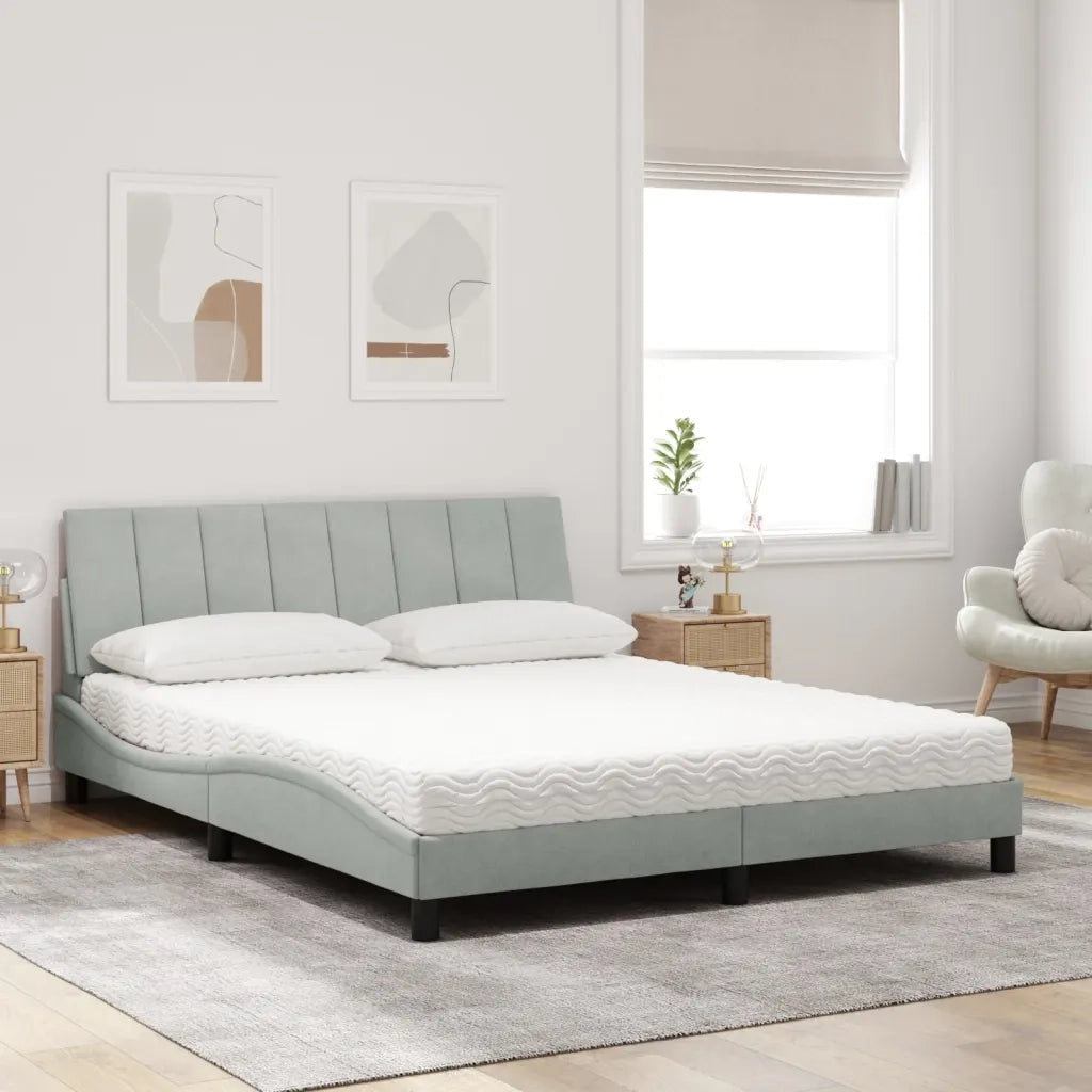 Letto con Materasso Hanko Grigio Chiaro 160x200 cm in Velluto 3208604