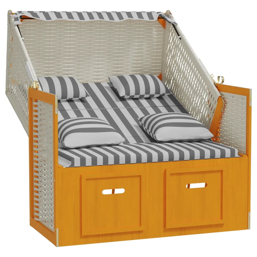 Strandkorb Cuscini Polyrattan e Legno Massello Bianco e Grigio