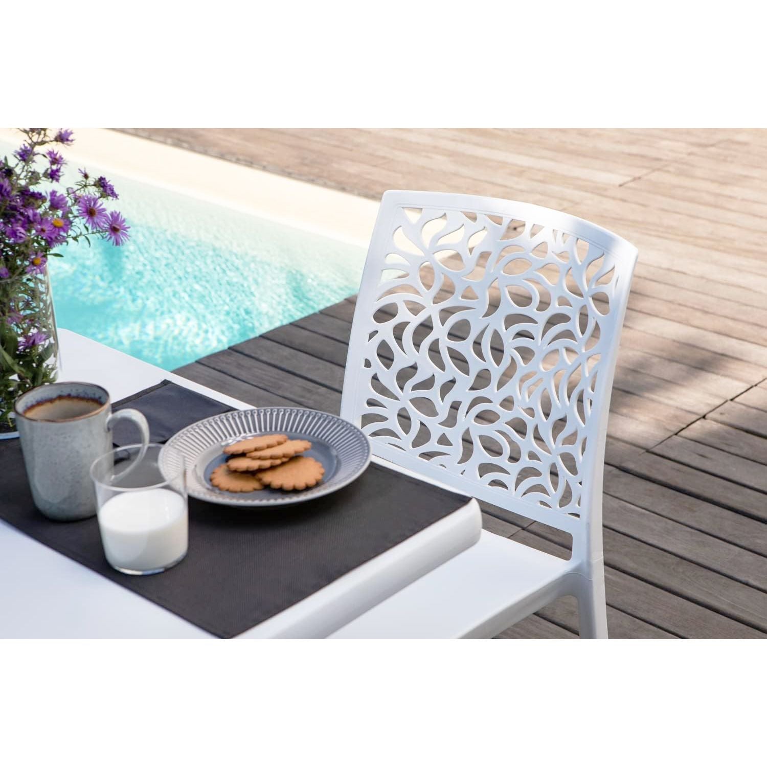 Marvin Sedia Da Interno Esterno Stone In Polipropilene Giardino Impilabile Di Design Sedie Moderne Per Cu Bianco/4 Sedie