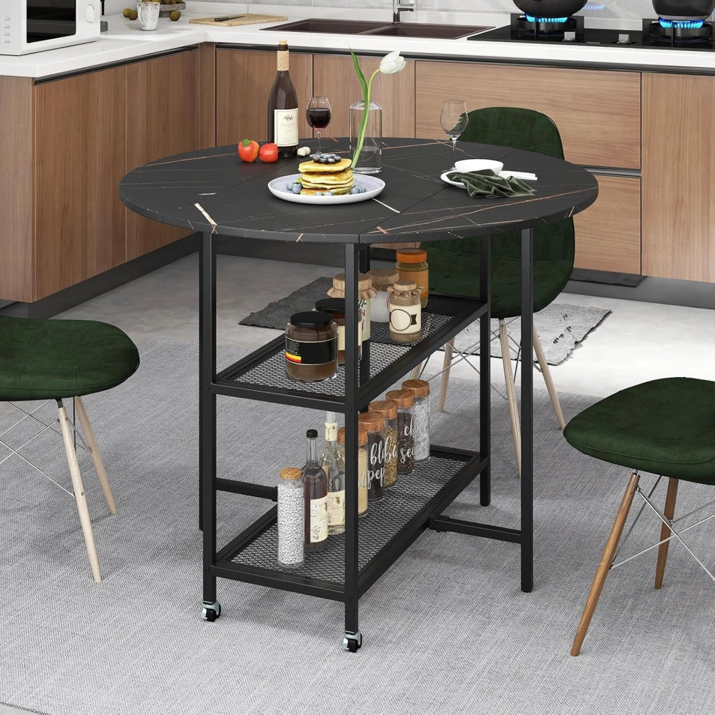 Tavolo Pieghevole Salvaspazio 100 x 100 x 80 cm, Tavolo da Pranzo Estensibile per 2-4 Persone con 2 Mensole di Stoccaggio e Ruote Bloccabili per Soggiorno, Appartamento e Ufficio (Nero)