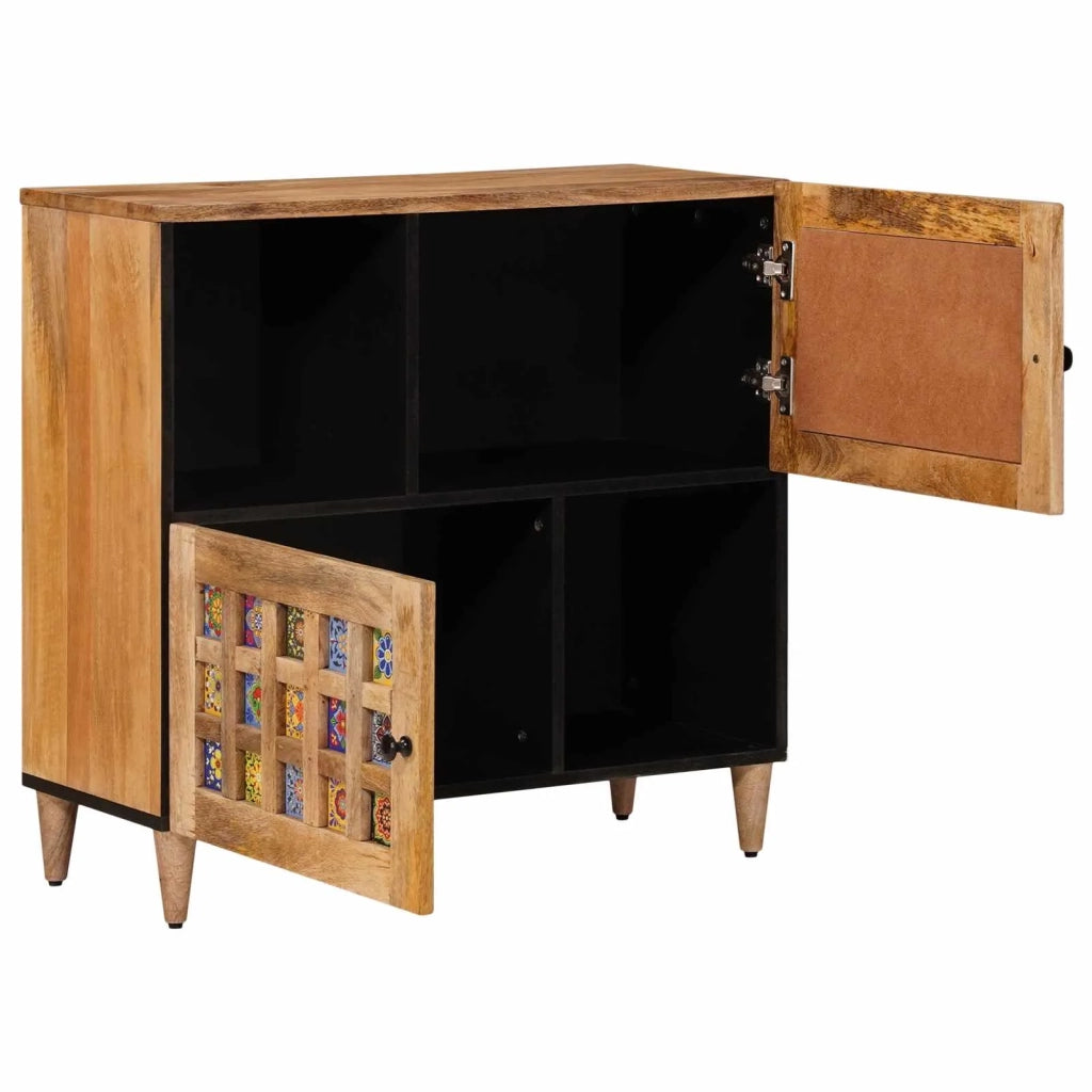 Credenza Naturale 80 x 33 x 75 cm Legno di mango massello