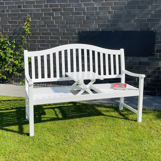 Panca da giardino con tavolo in legno di acacia, laccato bianco 3 volte