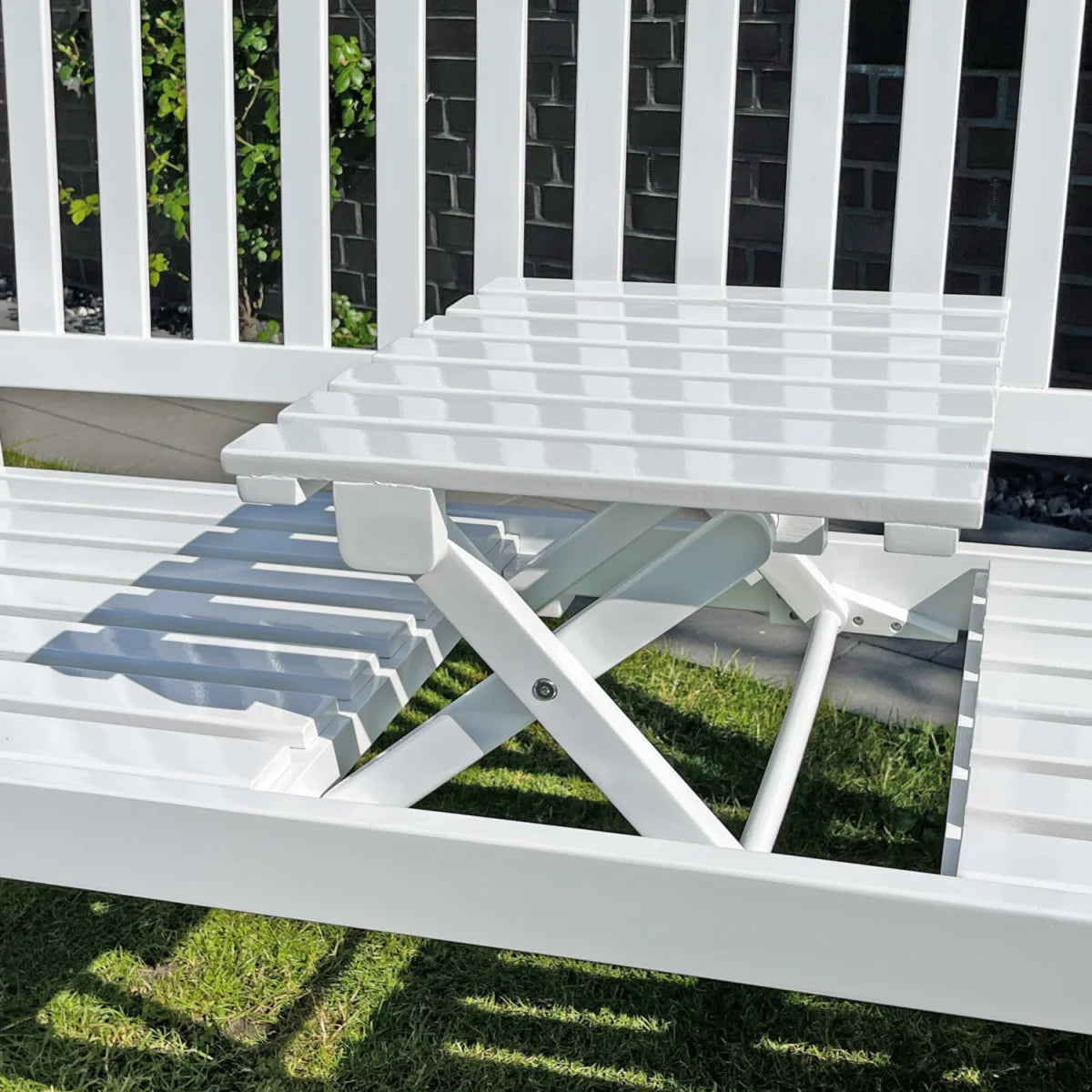 Panca da giardino con tavolo in legno di acacia, laccato bianco 3 volte