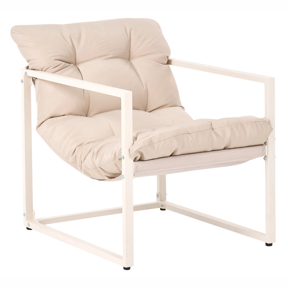 Set da giardino moderno a 4 posti in acciaio zincato con cuscini beige esterno elegante