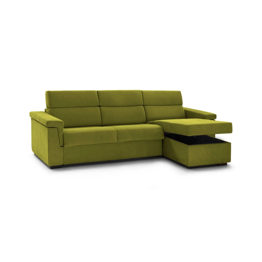 Esca, Divano Letto con Penisola Sfoderabile Made in Italy, 285x160 cm Verde