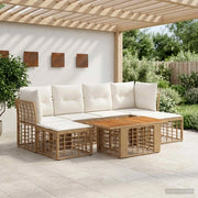 Set Divano da Giardino 7 pz Naturale e Bianco Crema polyrattan 3437892