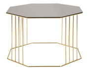 Tavolino in metallo dorato, piano in vetro fumè 70x70x45cm Octagonal