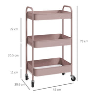 Carrello da Cucina a 3 Livelli 45x30,6x79 cm in Acciaio Rosa