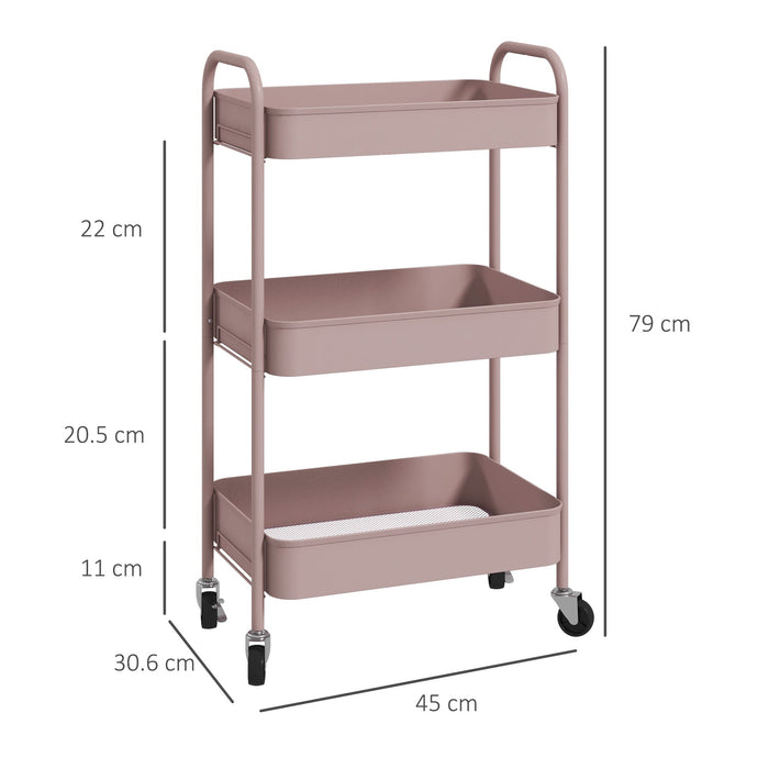 Carrello da Cucina a 3 Livelli 45x30,6x79 cm in Acciaio Rosa