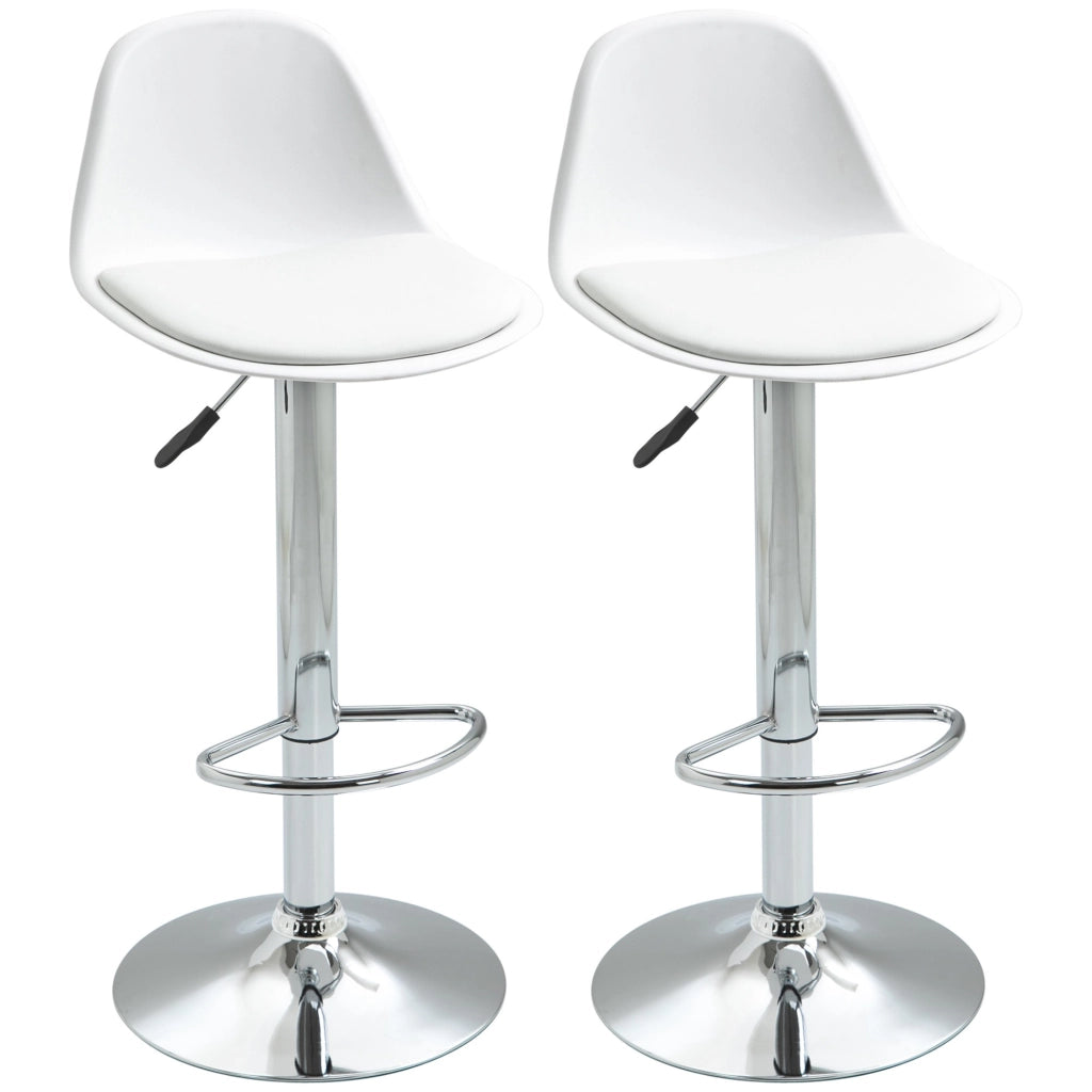 Easycomfort Set 2 Sgabelli da Cucina di Design Girevoli con Schienale, Poggiapiedi e Altezza Regolabile, in Similpelle e PP, Base in Acciaio, 38x42x82-104cm, Bianco