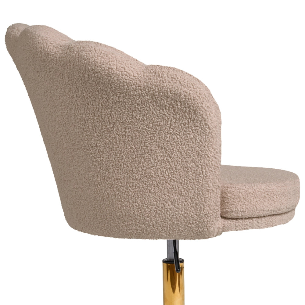 Sedia da Ufficio Girevole in Tessuto Bouclé Beige con Base a Stella e Altezza Regolabile